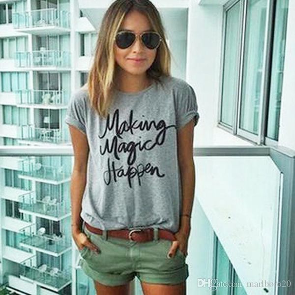 

женская письмо printed пуловер вскользь тройники t-shirt женщины шею с коротким рукавом рубашки tops плюс размер blusa, White