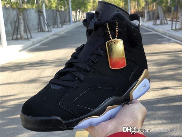

release air authentic 6 dmp defining moment black man basketball shoes black nubuck upper metallic gold retro sports sneakers ct4954-007