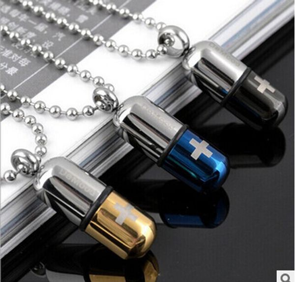 

2019 new fashion cool men's punk open necklace perfume bottle cross stainless steel pendants chain for women gift, Silver