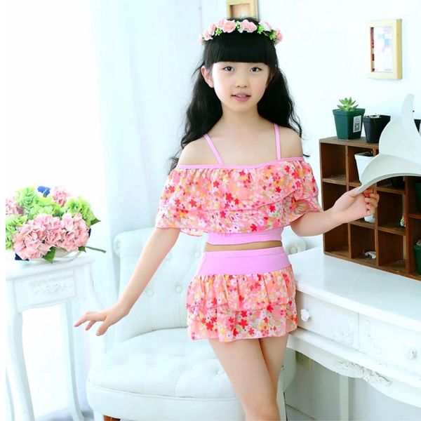

daddy chen children bikini girls floral high-waist swimsuits bathing suits cute beach wears baby kids swimwear for girls biquini