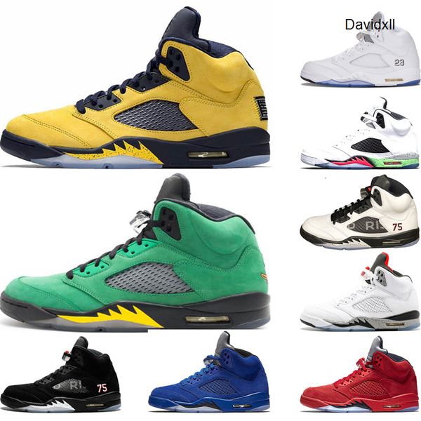 

designer michigan inspire 5 5s basketball shoes for mens oregon ducks red blue suede metallic silver space jam men sports sneakers size 7-13