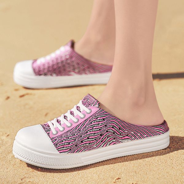 

women casual loafer summer breathable walking shoes slip-on half shoes girls comfortable sneakers large size us8 beach loafers, Black