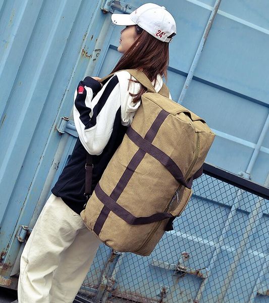 

wholesale-50l canvas leather men travel bags carry on luggage bags men women duffel bags handbag travel backpack rucksack tote shoulder bag