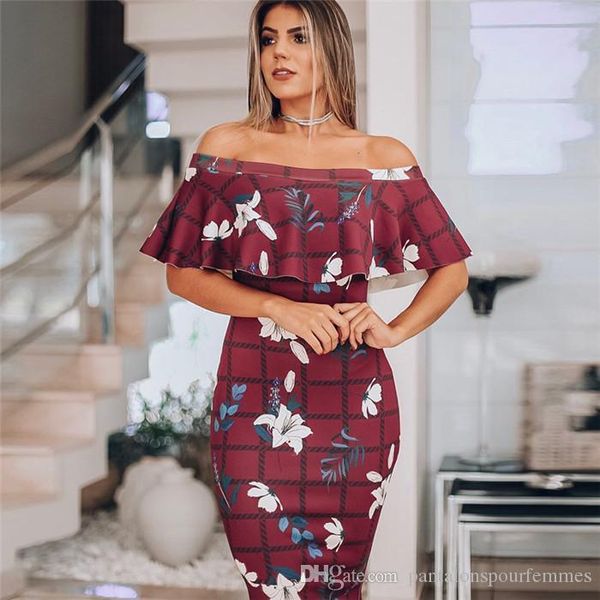 

womens summer designer print dress fashion one shoulder ruffled skinny hips famale dress, Black;gray