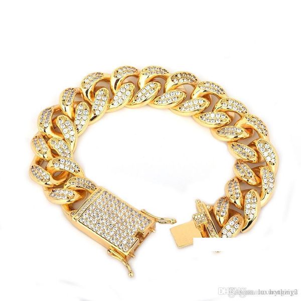 

18mm men zircon cuban link bracelet hip hop jewelry gold thick heavy copper material iced out cz chain 20'' 2018 fashioncm, Black