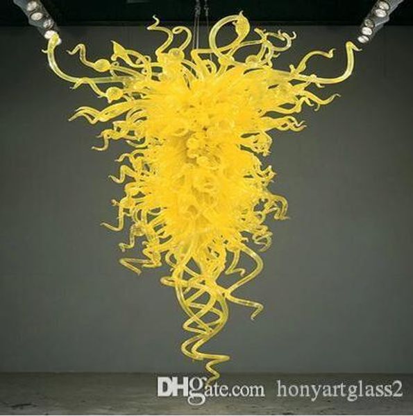 

100% mouth blown borosilicate china supplier l hanging decorative style yellow color hand blown glass chandelier light