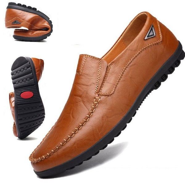 

100% genuine leather mens moccasin shoes black men flats breathable casual loafers comfortable plus driving shoes size 38-46
