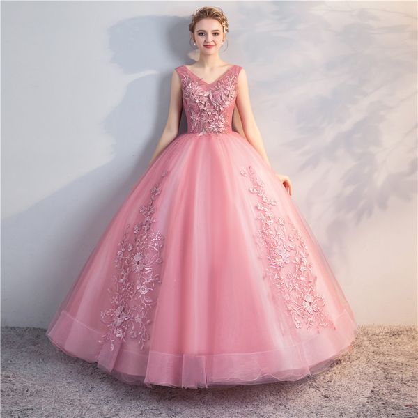 

2018 new princess appliques v-neck ball gown quinceanera dresses tulle plus size sweet 16 dresses debutante 15 year formal party dress bq129, Blue;red