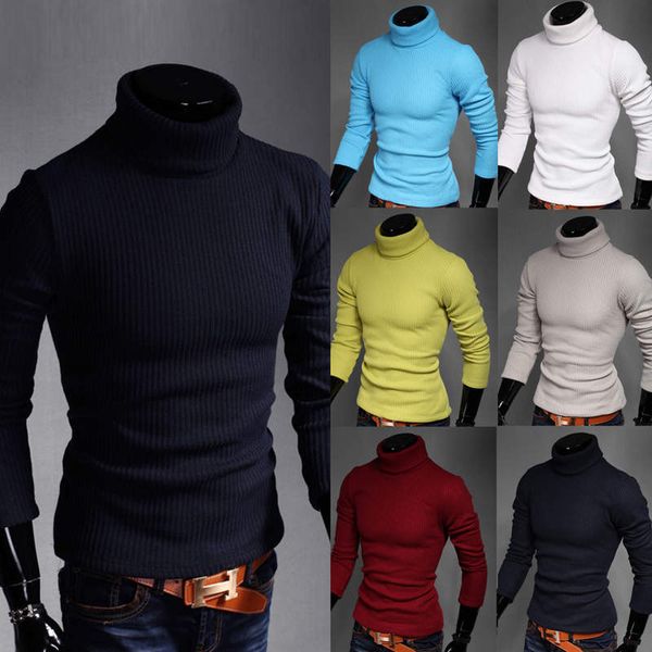 

winter high neck thick warm sweater men turtleneck brand mens sweaters slim fit pullover men knitwear male double collar, White;black