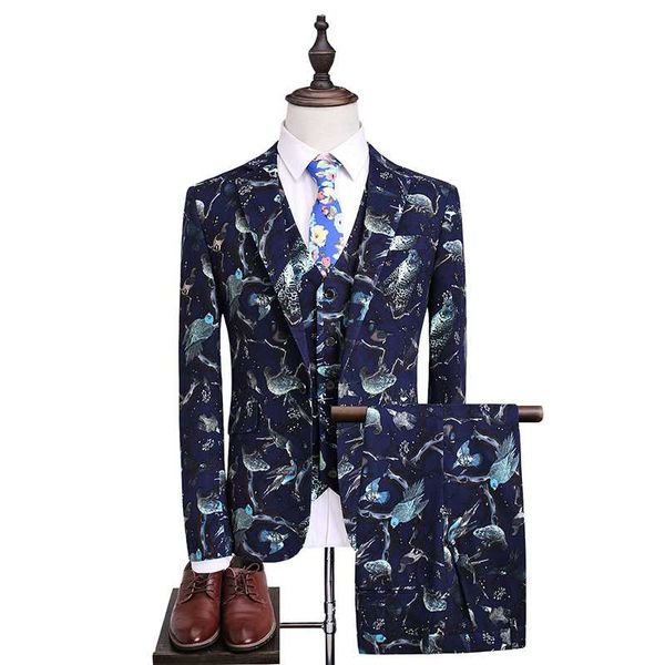 

men's suits & blazers 2021 italian fashion design flower printed costume mens 3 pcs set groom men slim fit wedding dress prom tuxedos, White;black