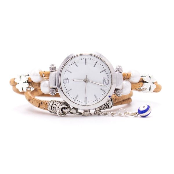 

cork natural color ladies watch belt, cork bracelet, silver watch, bracelet watch, diy-013-1, Slivery;brown