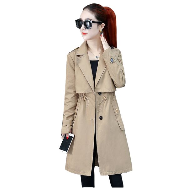 

spring autumn harajuku style coat female spring 2020 new high-end medium-long windbreaker wild tide women's overcoat, Tan;black