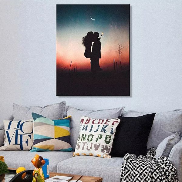 

nordic creative art mordern lovers sunset kiss canvas poster print picture mural price for bed room painting on canvas