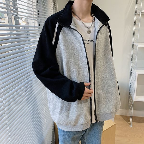 

mixcubic 2019 autumn korean style standing collar mixed color sweatshirts for men casual loose plus velvet sweatshirts men,m-xxl, Black