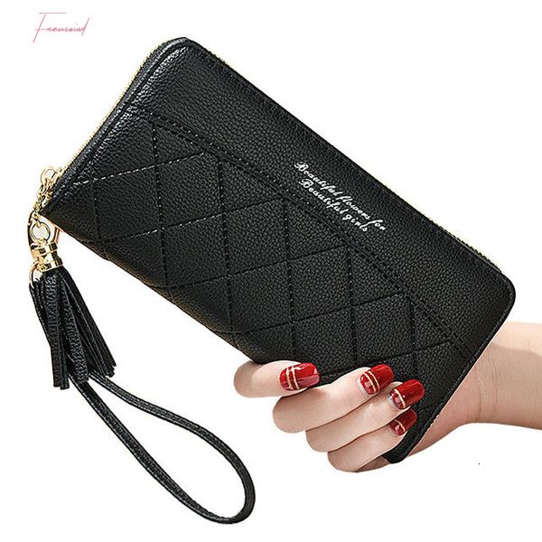 

tassels zipper women wallets coin purse cards id long woman wallet wristlet money bags pocket lady purses handbags bag, Red;black