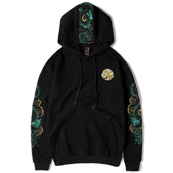 

fall and winter sweatshirt 2019 new chinese style chinese dragon embroidery design trend fashion leisure hoodie mens hoodies, Black