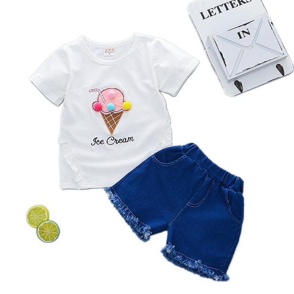

девочки ice cream футболка + шорты шорты рукав два-piece set дети девочка одежда set, White