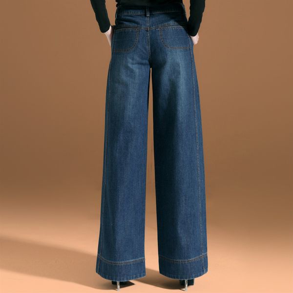 

men's jeans fashion casual womens loose denim wide leg pants high waist straight trousers, Blue