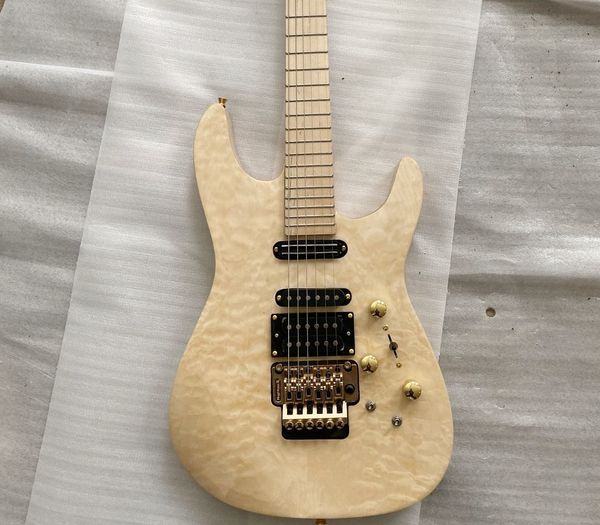 Custom Shop Jack Son PC1 Phil Collen Quilted Natural Maple Chlorine Chitarra elettrica Tremolo dorato, pickup attivi SSH