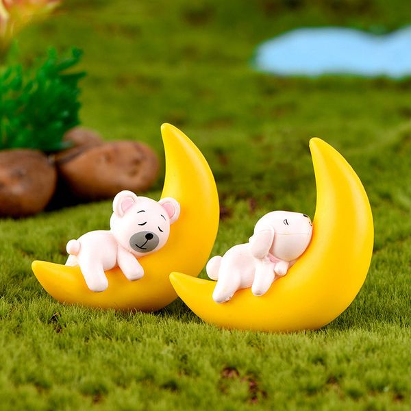 

cute sleeping животных на луне decor миниатюрная фигурка кота лайка кролика подвеска craft завод пот бонсай кактусы аксессуаров diy волшебны
