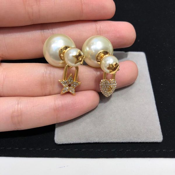 

fashion brand high version gold pearl love earrings for wonam design women party wedding lovers gift brand jewelry for bride with box, Golden