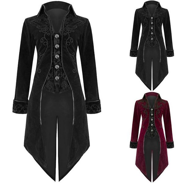 

oeak mens coat swallowtail stage long jacket gothic steampunk lapel outwear cos lapel swallowtail stage costume male, Tan;black