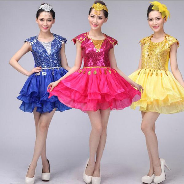 

4 colors sequined lady ballroom jazz dance costumes women modern latin hip hop party stage dancing dress outfits, Black;red