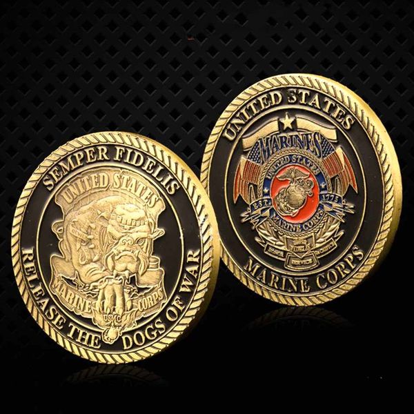 

us marine corps war pirate devil navy dog military challenge 1oz gold plated coin w/capsule