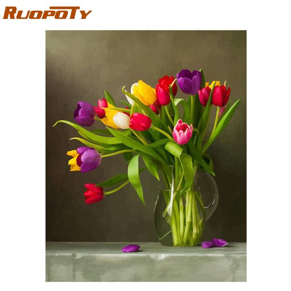 

ruopoty frame diy painting by numbers tulip flowers kit acrylic paint by numbers canvas painting for home decoration unique gift