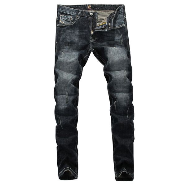 

2019 new italian style fashion men jeans slim fit frayed hole ripped jeans for men clothing denim biker pants, Blue