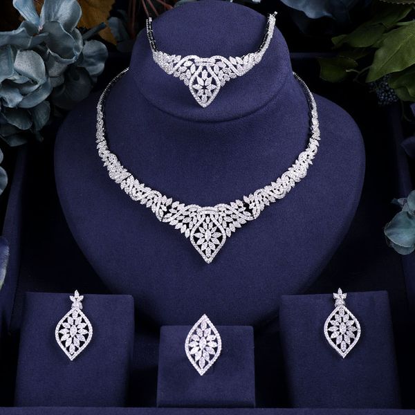 

jankelly ale nigeria 4pcs bridal jewelry sets new fashion dubai full jewelry set for women wedding party accessories design, Silver