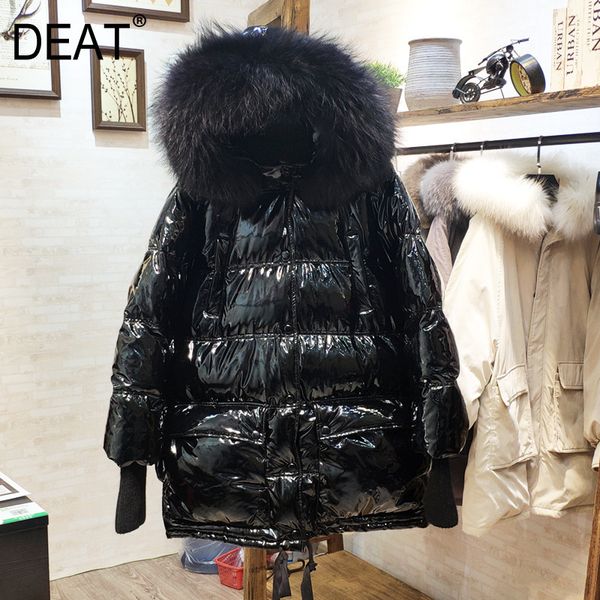

deat 2019 новых осенью и зимой дамской одежды меховой воротник с капюшоном молнии карман черный толщина теплое пальто wj21901l, Black