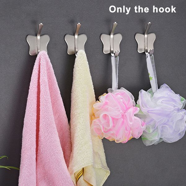 

4pcs butterfly shape hanger storage stainless steel hook self adhesive