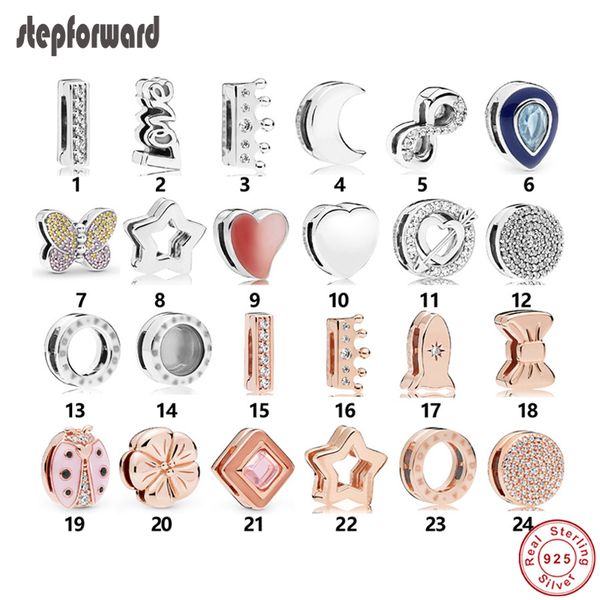 

100% 925 real silver charm crystal beads for jewelry making star charms fit bracelet for women, Bronze;silver