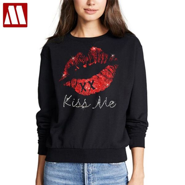 

2020 autumn hoodie for couples harajuku streetwear women's lips letter diamonds sweatshirts lady hip hop casual femme hoodies, Black