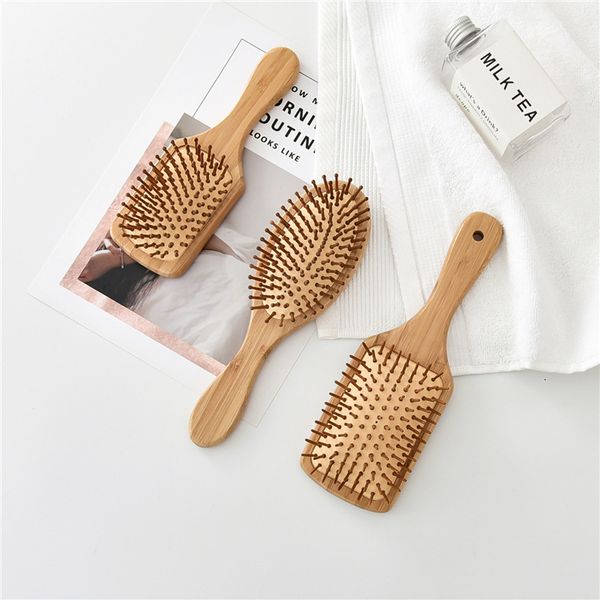 

1pc bamboo air cushion comb meridian massage hair curling anti-knot hair comb head wooden home big g0412, Silver