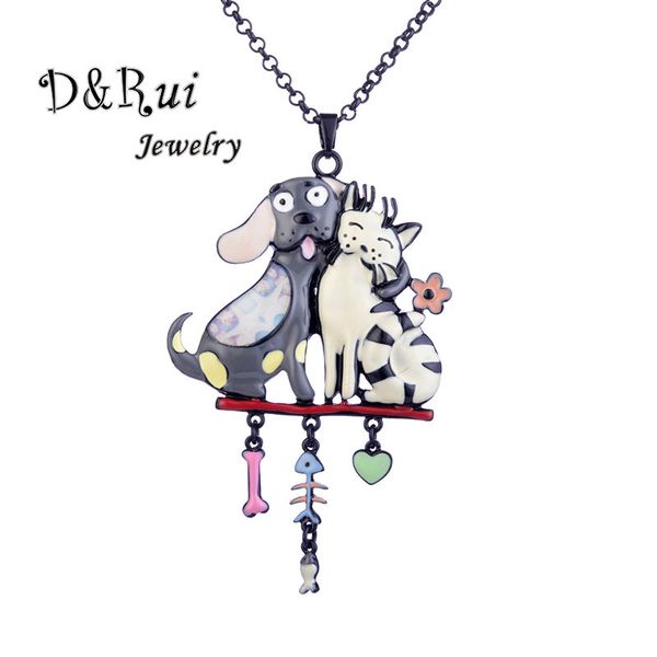 

cat and dog pendant necklaces women colorful enamel zinc alloy long sweater chain female choker couple necklace accessories 2019, Silver