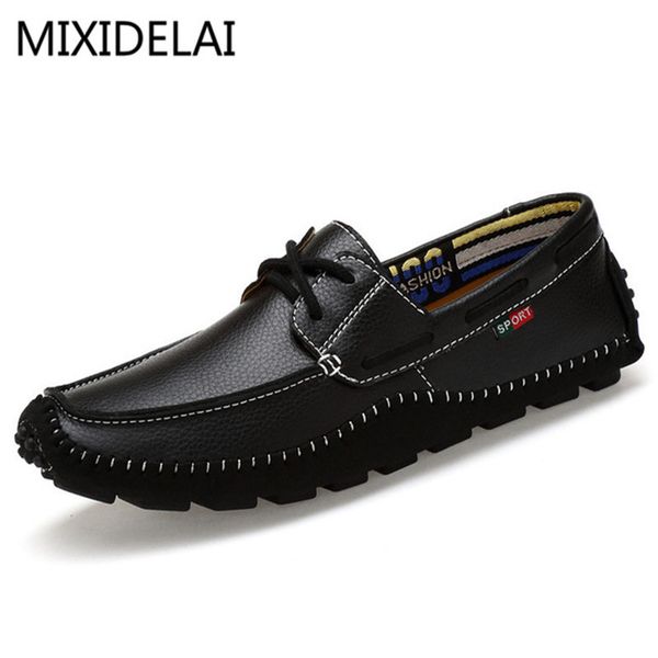 

mixidelai big size genuine leather men shoes soft moccasins fashion brand men flats comfy casual driving boat36-47, Black