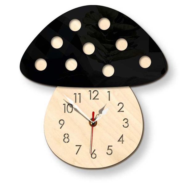 

new fashion creative children colorful mushroom clock nordic style mushroom wall clock home living room silent wooden