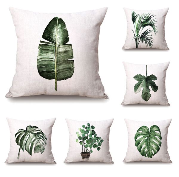 Watercolor Green Plant Neck Body Pillowcase Linen Bed Travel