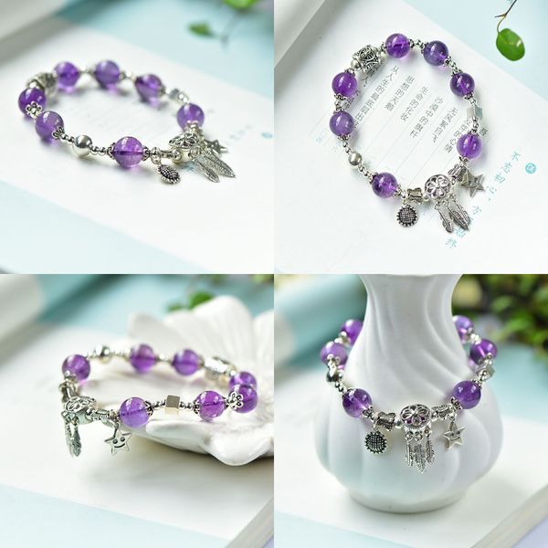 

925 natural amethyst bracelet niche design collocation s silver arrest monternet small sunflower stars accessories pearl bracelets, Black