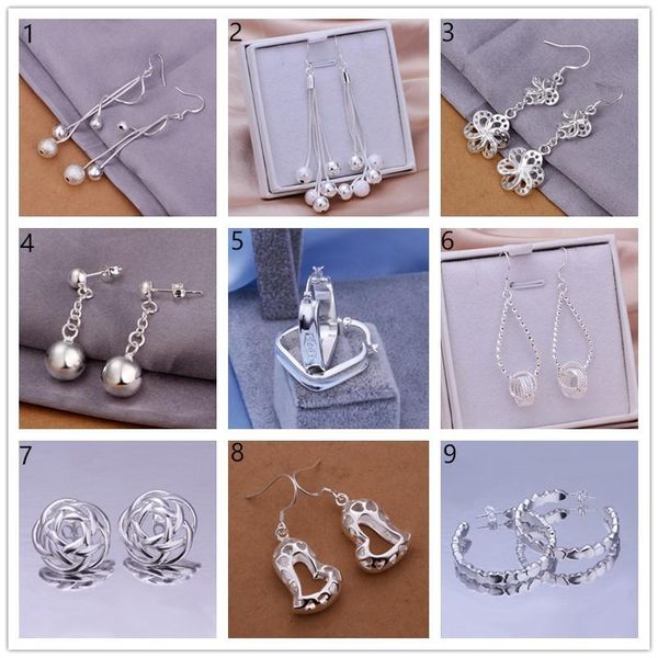 

mix продажа заказ 10 пар diffrent стерлингового серебра gsse1u, завод прямой новенькие женщин 925 серебряных мотаться серьги люстру, Silver