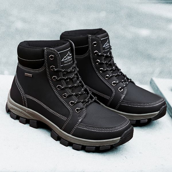 

2019 big size 39-45 winter mens boots men casual fahsion snow men ankle boots leather for shoes a9718, Black