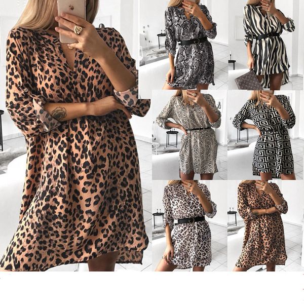 

women's spring leopard dress snake print striped long sleeve v-neck feminine, Black;gray