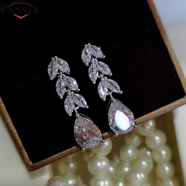 

canner fashion shining leaf cubic zirconia earrings silver long earrings statement dangle for women jewelry kolczyki ff