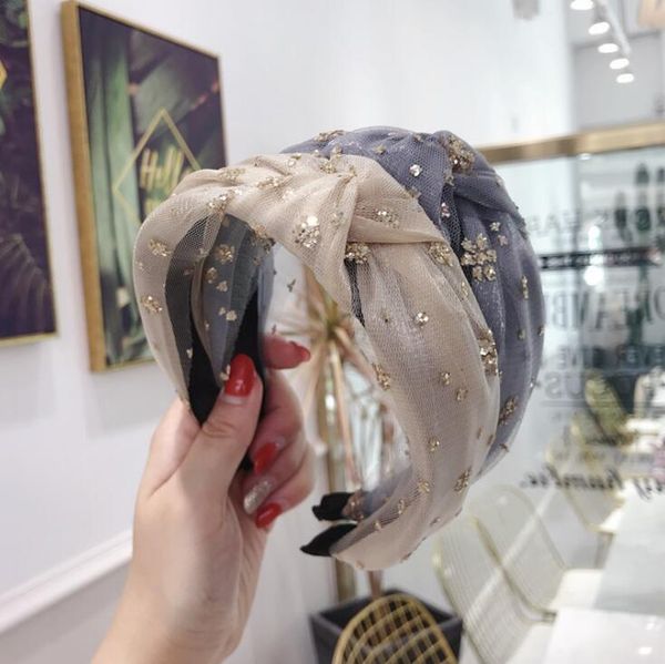 

women's gauze bronzing gold sequins flowers hair hoops headdress simple knot head hoops gd233, Silver