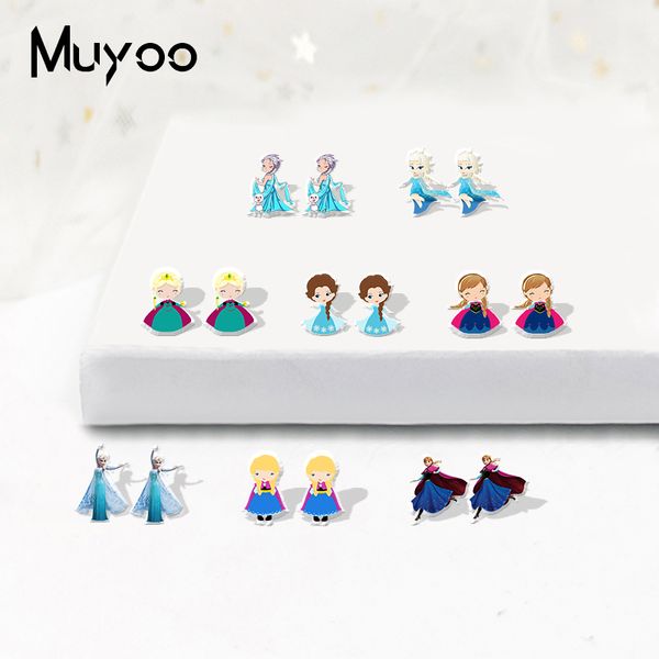 

2020 cute princess snow queen anime print cartoon characters acrylic earrings fairy story jewelry resin earrings gifts, Golden;silver