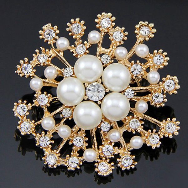 

fashion women large brooches lady snowflake imitation pearls rhinestones crystal wedding brooch pin jewelry accessorise, Gray