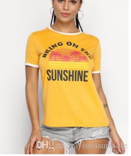 

женщины summer beach tshirts принесите саншайн letters printed тройники с коротким рукавом топы тис vestidoes, White