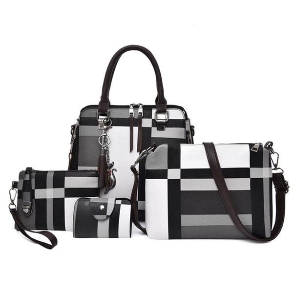 

4pcs/set composite tassel bag lady fashion england style blue plaid shoulder crossbody handbag designer phone bags for women purses 191010